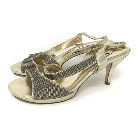 Nina Sandals Gold Metallic Kitten Heels Sandals 6 - Picture 4 of 8